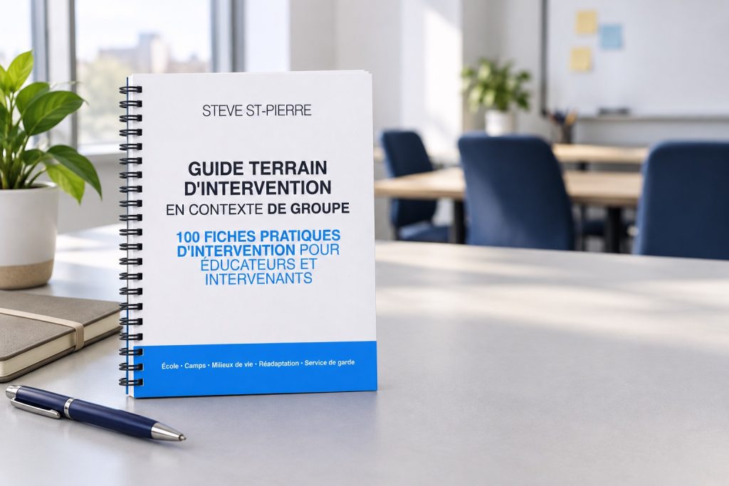 Le Guide terrain d'intervention en contexte de groupe présenté dans un espace de travail